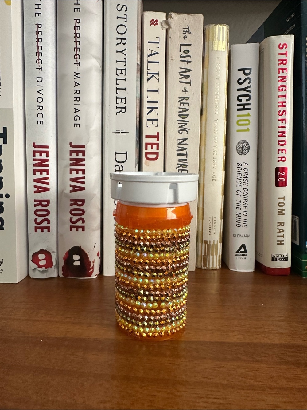 Sparkling Orange Pill Bottle with Gold & Amber Rhinestones